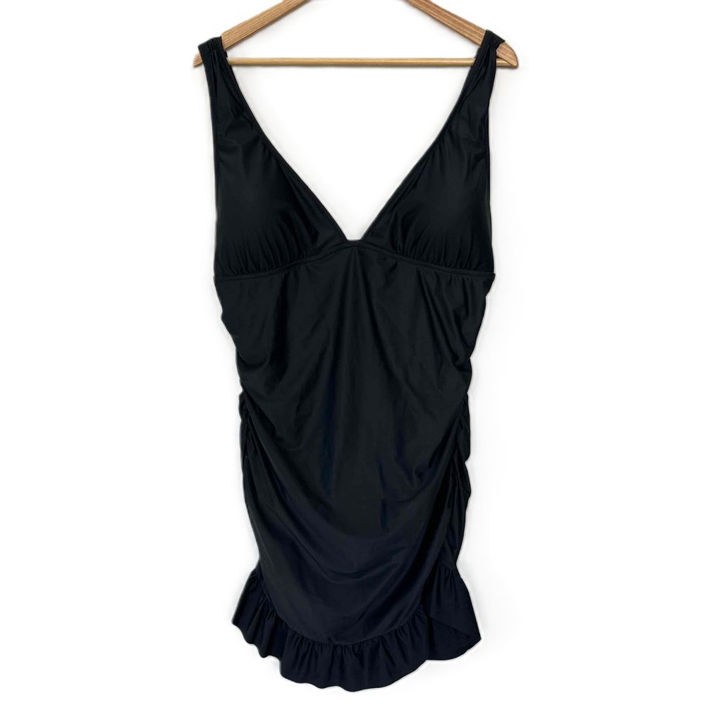 NWT J.Crew Size‎ 18 One Piece Black Swim Dress V-Neck Ruched Swimwear